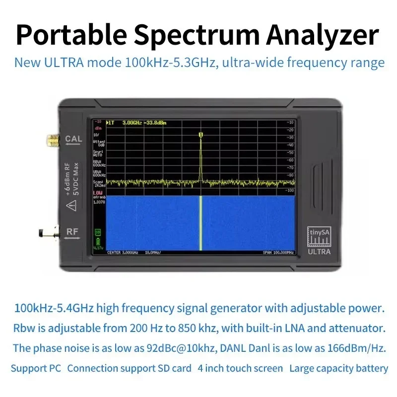 Handheld Tiny Spectrum Analyzer 4 Inch Touch Screen with 3000mAh Battery 100KHz-5.3GHz RF- sa Ultra