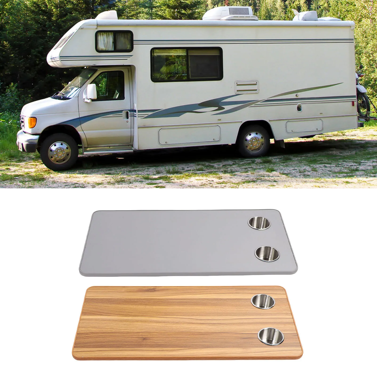 

RV Motorhome Table Top Replacement with 2 Cup Holders 31.49x15.74in Solid Wood Boat Table Top Panel For Trailer Yacht Boat Deck