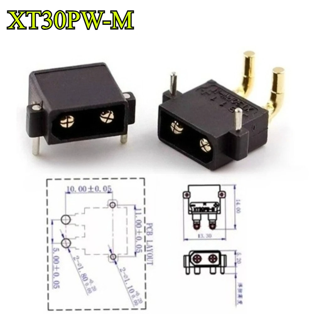 XT30PW-M XT30U-F ESC Motor PCB Board Plug Black Gold Plating XT30 Upgrade Horizontal Plug Connector for RC Mode Battery Charger
