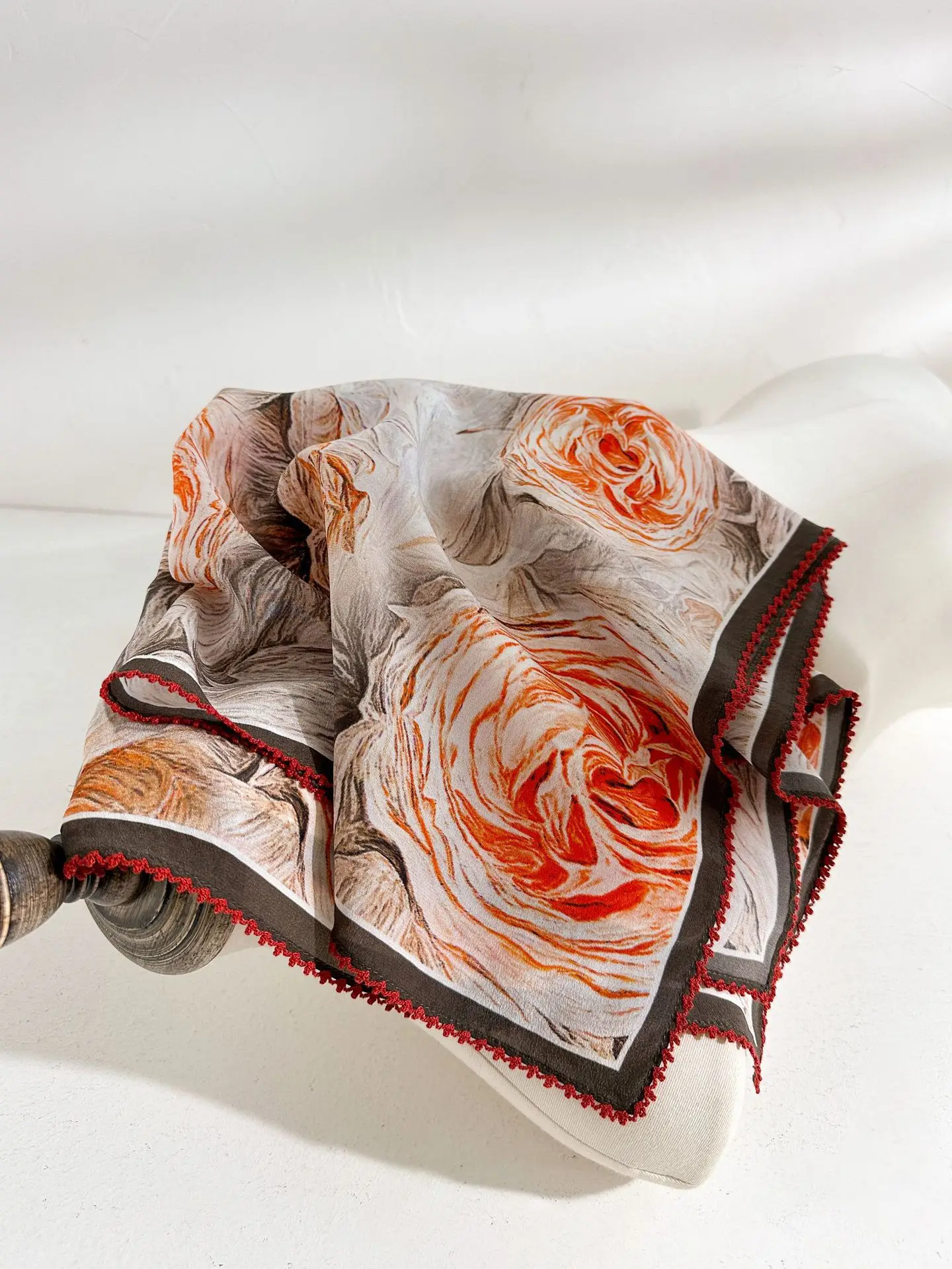 

100% Silk Square Scarf for Women Rose Floral Oil Painting Neck Scarf Pure Silk Vintage Bandana Head Scarf Fashion Accessories