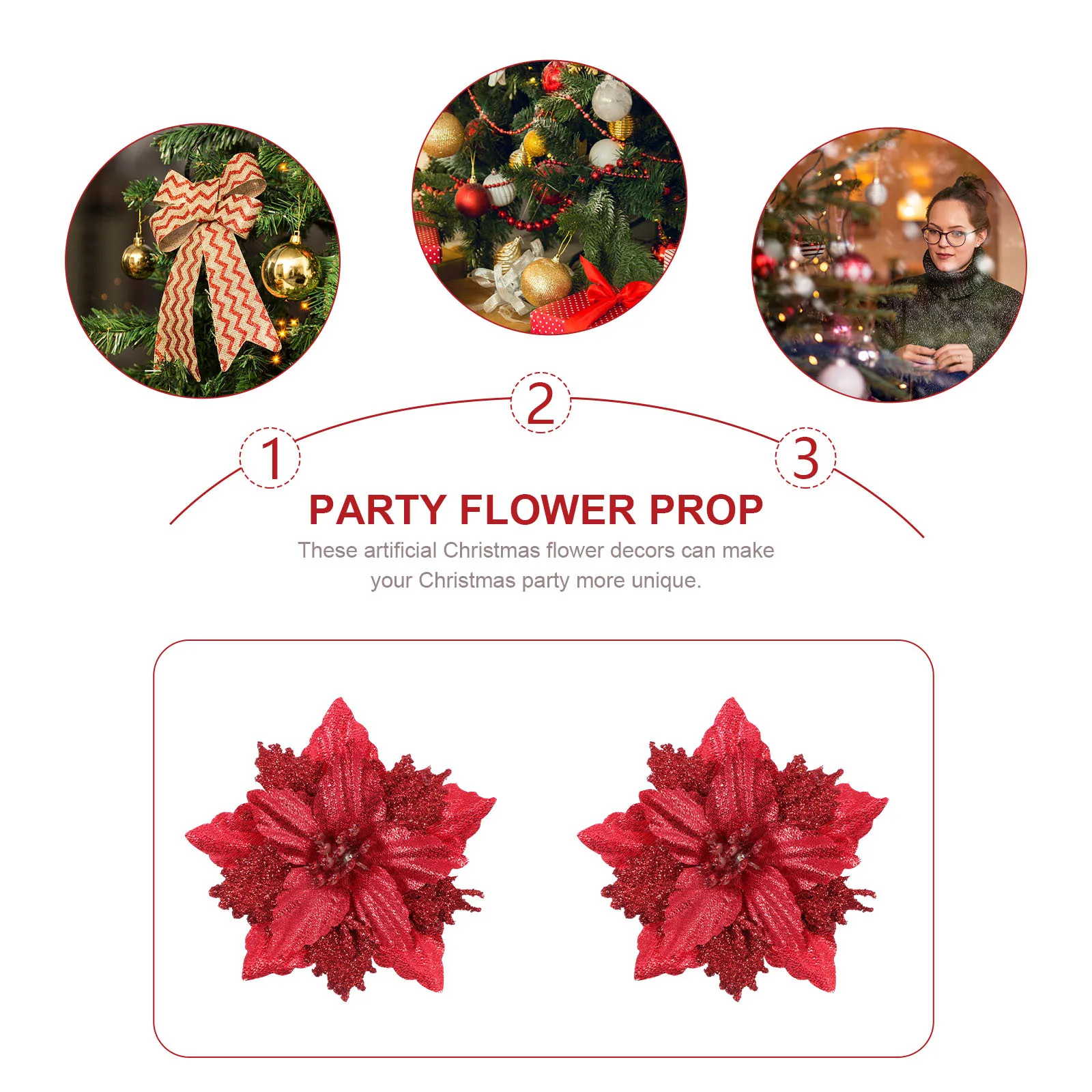 

8Pcs Artificial Xmas Flower Decoration Christmas Tree Flower Ornaments Party Holiday Wedding Photography Decorative Props