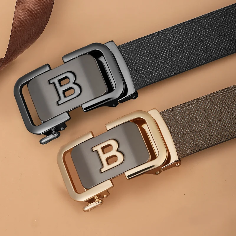 Coffee B Letter Belt Men's Automatic Buckle Luxury Famous Fashion High Quality Brand Casual wide Belt Croskin Cintos Masculinos