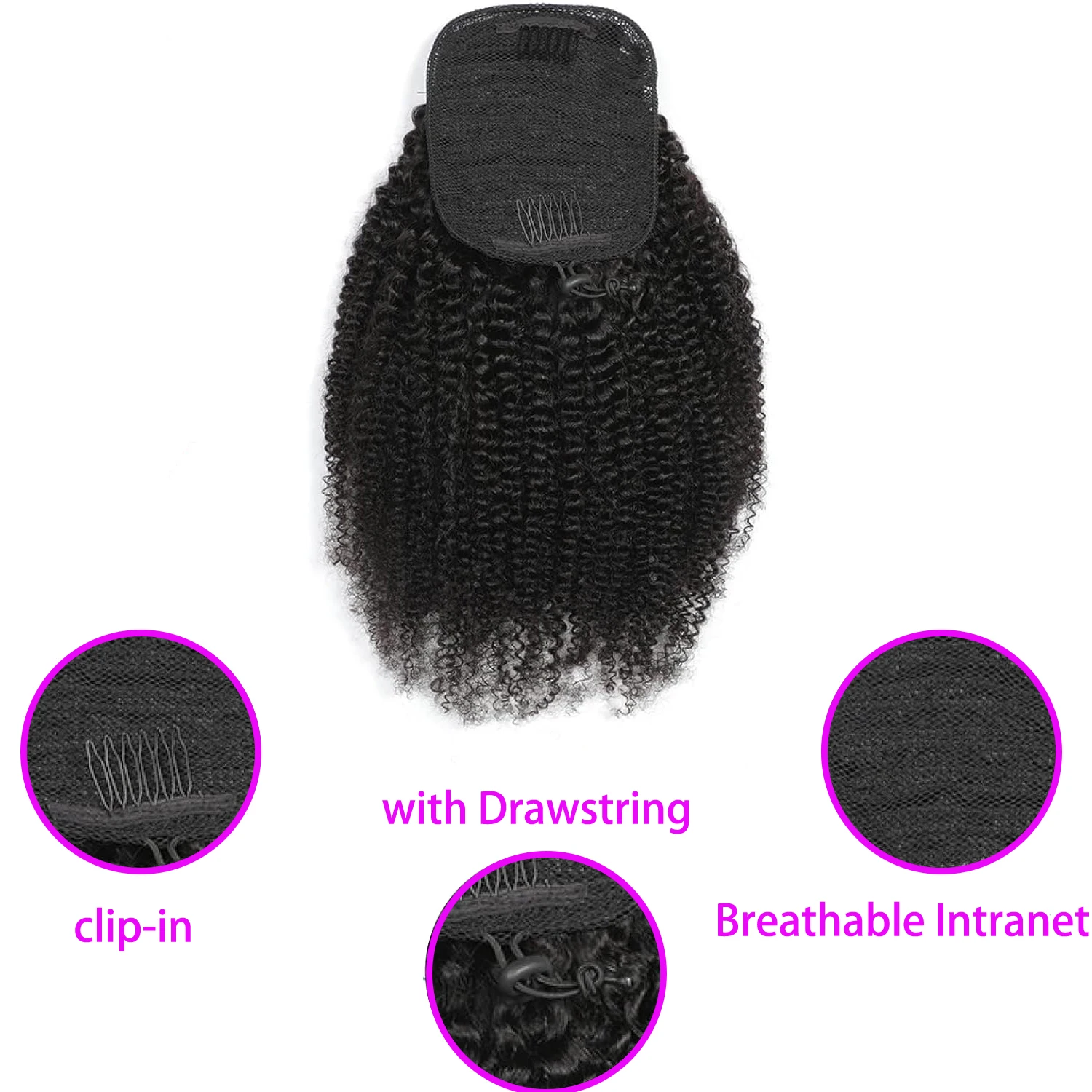 Estensioni della coda di cavallo Capelli umani Estensioni della coda di cavallo ricci afro crespi Clip di capelli Remy con coulisse da 12-24 pollici in coda di cavallo riccia afro