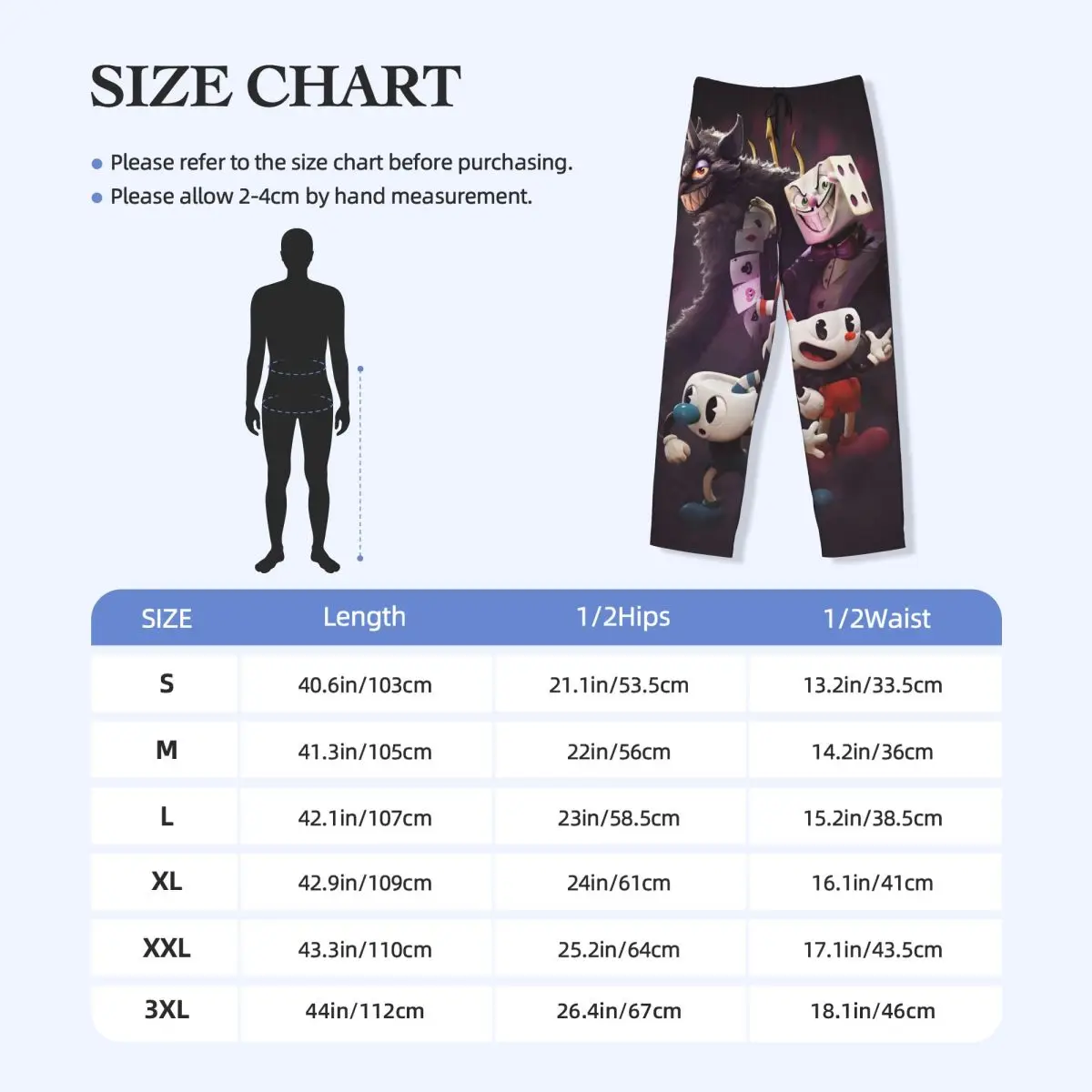 مخصص الرجال Cupheads بيجامة السراويل المطبوعة Mugman لعبة النوم ملابس النوم قيعان مع جيوب