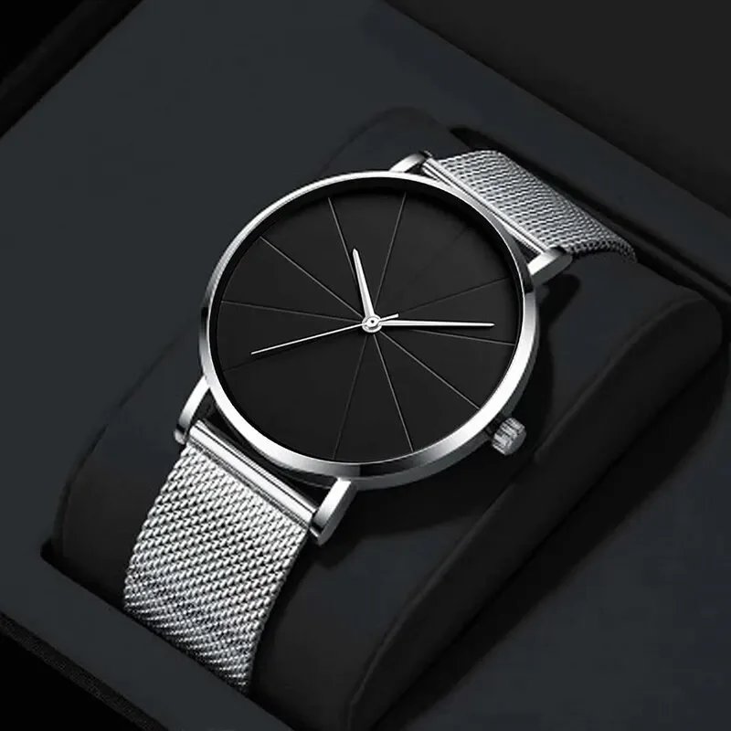 Mens Fashion Business Quartz Wristwatch Fashion Calendar Men Watch Stainless Steel Mesh Belt Men Luxury Silver Bracelet Watches