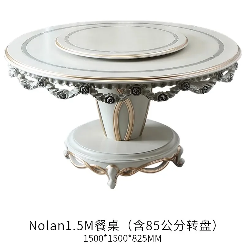 B03 French dining table, American European restaurant furniture hand-carved to solid wood round turntable dining table