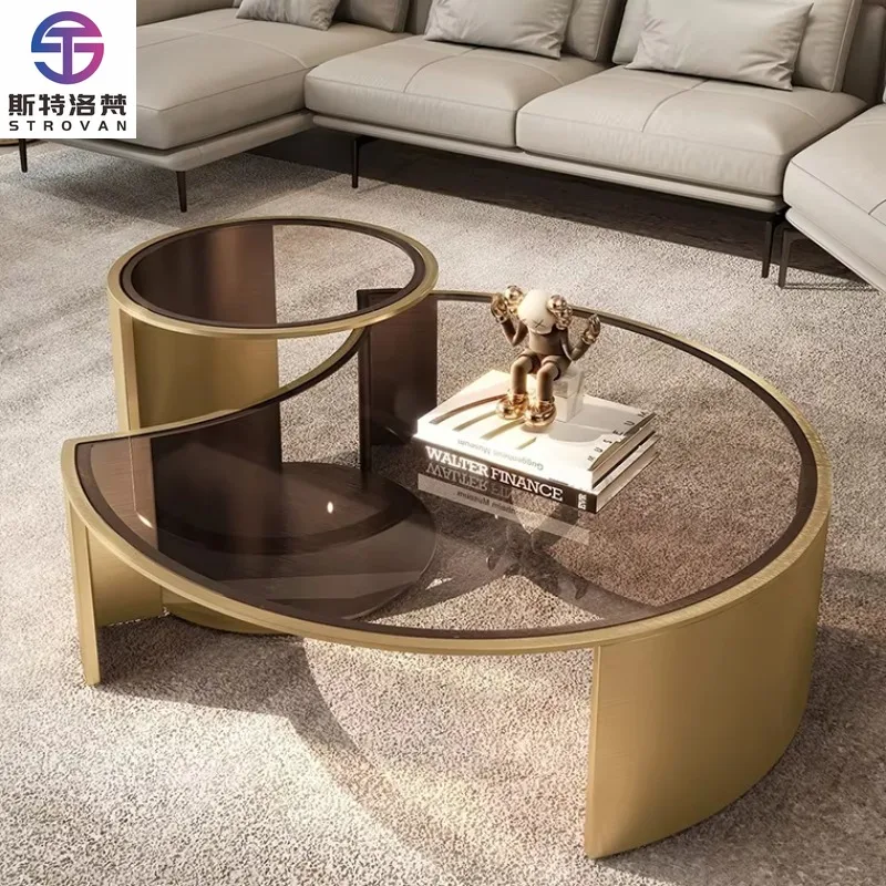 

Simple GlassTop Coffee Table Modern Metal Frame Round Design Sofa Side Tea Dining Coffee Table