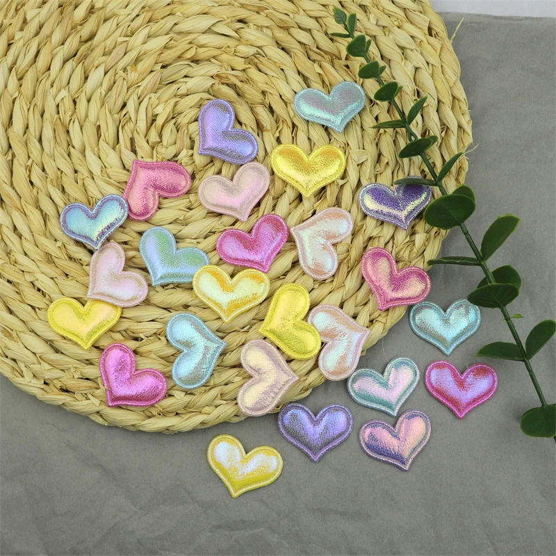 50pcs 39mm Glitter  Flannelette Heart Padded Patches Appliques DIY Toys Clothes Handmade Materials Hair Pin Accessories Ornament