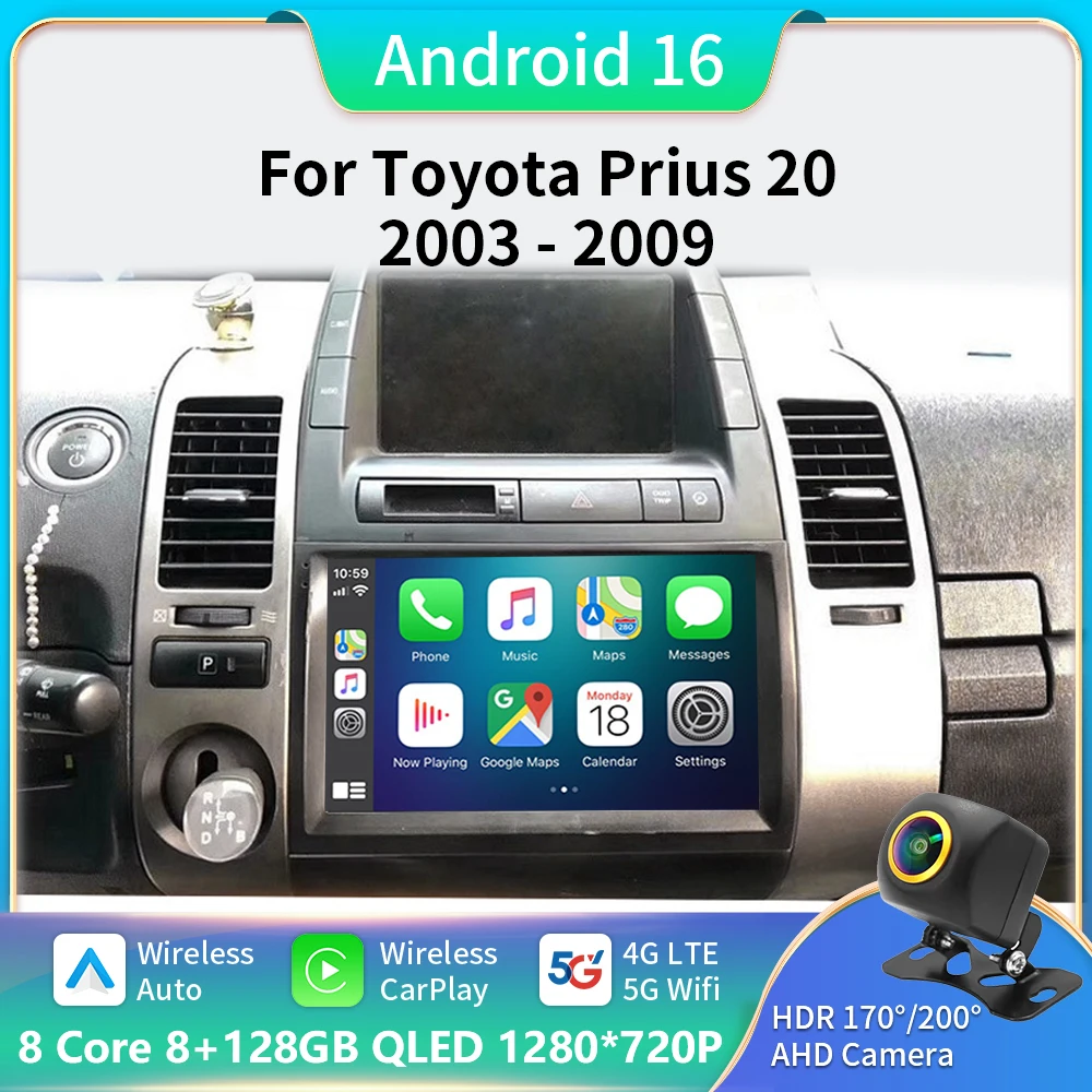 

Android 16 For Toyota Prius 20 2003-2009 Carplay Auto Radio Multimedia Stereo head unit Player Navigation Screen GPS 2din DVD