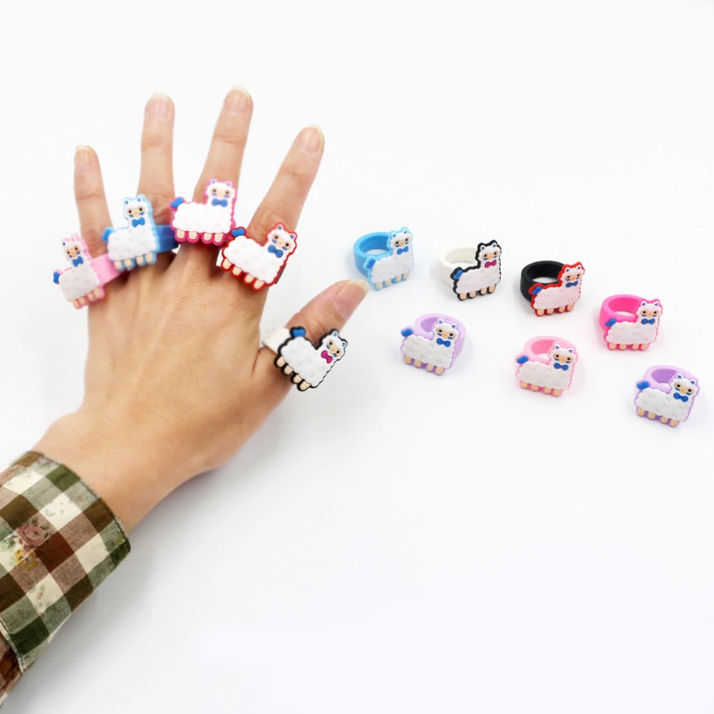 

25 Pcs PVC Soft Glue Ring Girl's Rings Fancy Items for Girls Children's Jeweler Alpaca