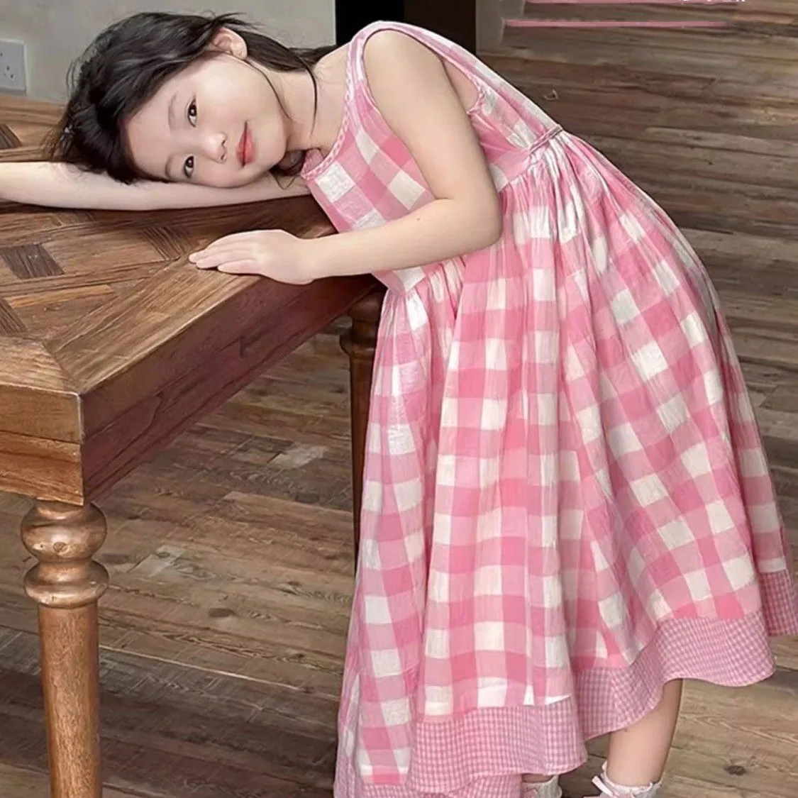 

Children's Summer Vest Dress Fashion New Style Teenage Girls' Tank Top Plaid Dress0-160cm