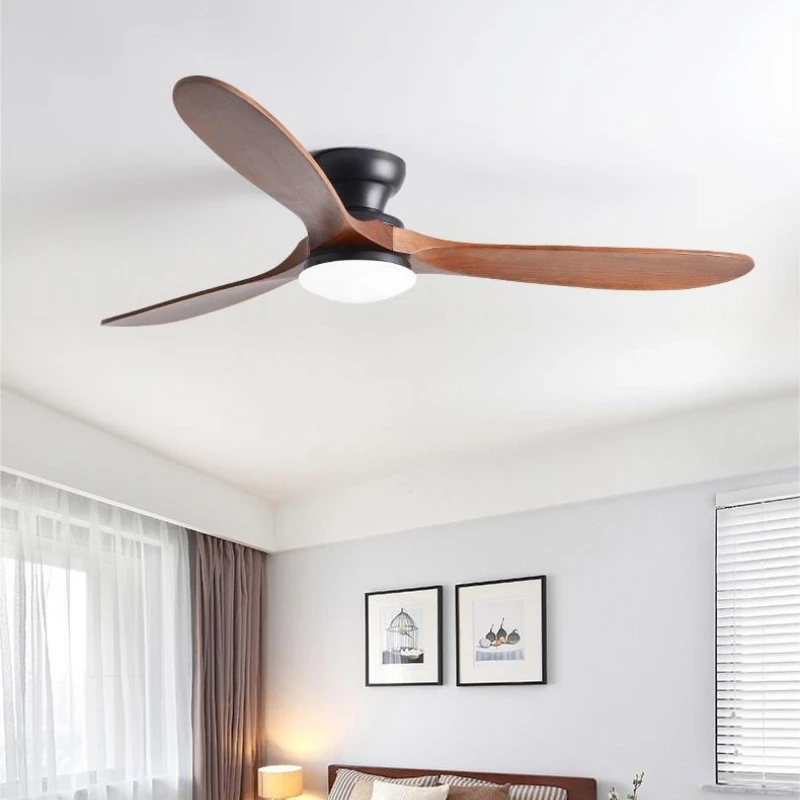 Modern M 52 Inch Ceiling Fan Light Solid Wood Remote Control LED Ceiling Light Indoor Dining Living Room Bedroom Home Fan