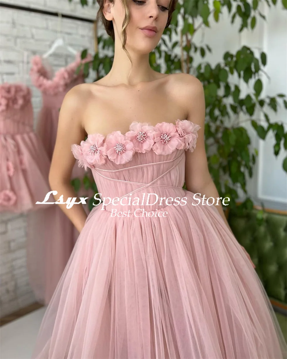 LSYX Pastrol Prom Gown 2024 Tulle Pleat A-line Evening Dresses 3D Handmade Flowers Elegant Birthday Party Dresses for Women