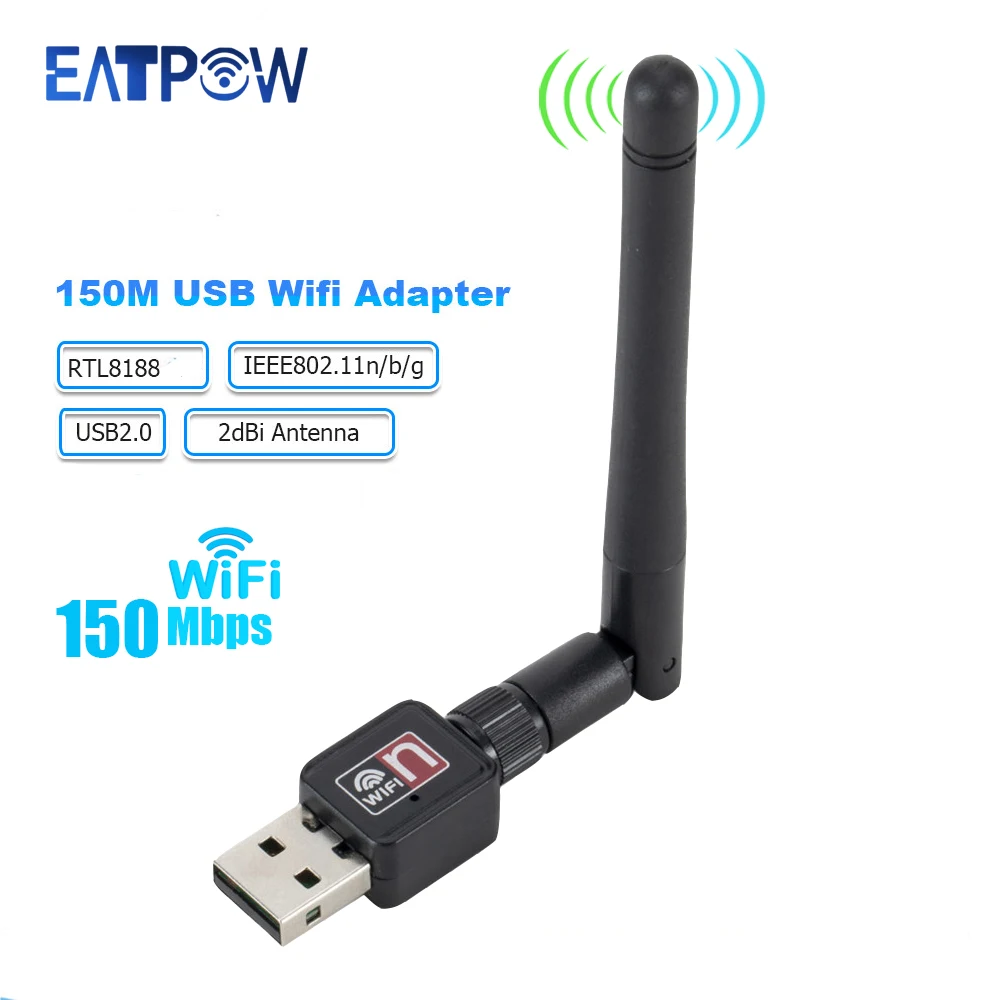 EATPOW-antena de 2dBi, adaptador Wifi USB de 150Mbps, 802.11n/g/b, Ethernet, Wifi, dongle, tarjeta de red inalámbrica, PC, receptor wifi para escritorio