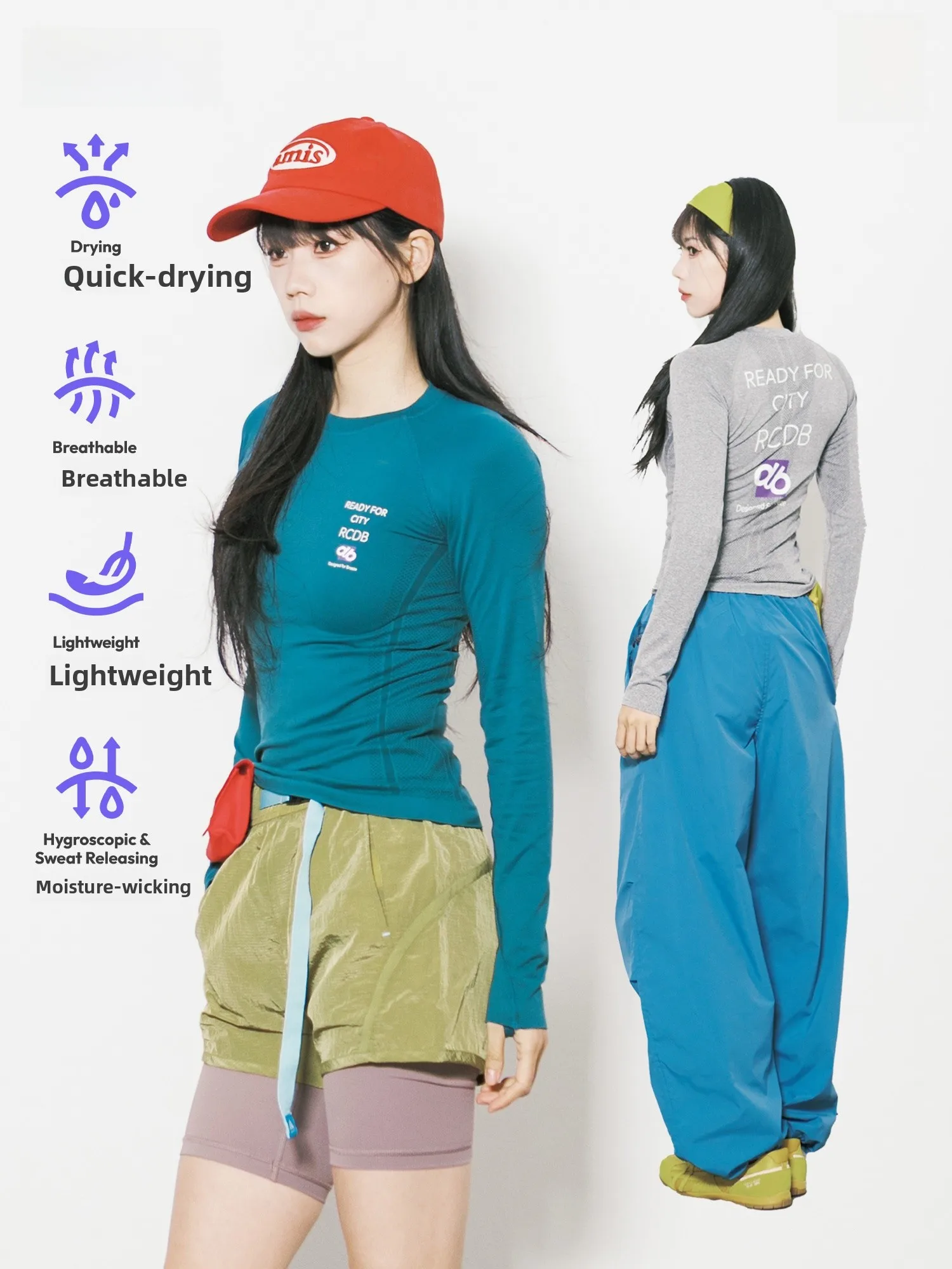 RCDB Women's Slim Fit Long Sleeve T-Shirt Outdoor Sports round Neck Quick Dry Breathable Printed Base Tee Yoga Fitness Running