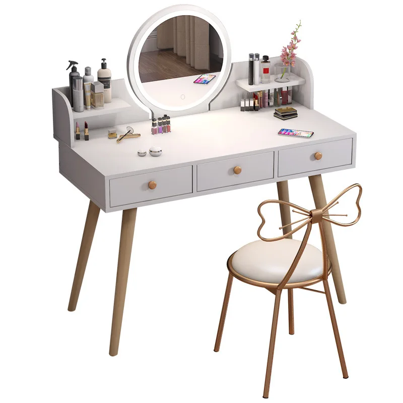 White Vanity Set with Lighted Mirror, Makeup Vanity, Dressing Table with Touch Screen, Dimming Mirror for Bedroom