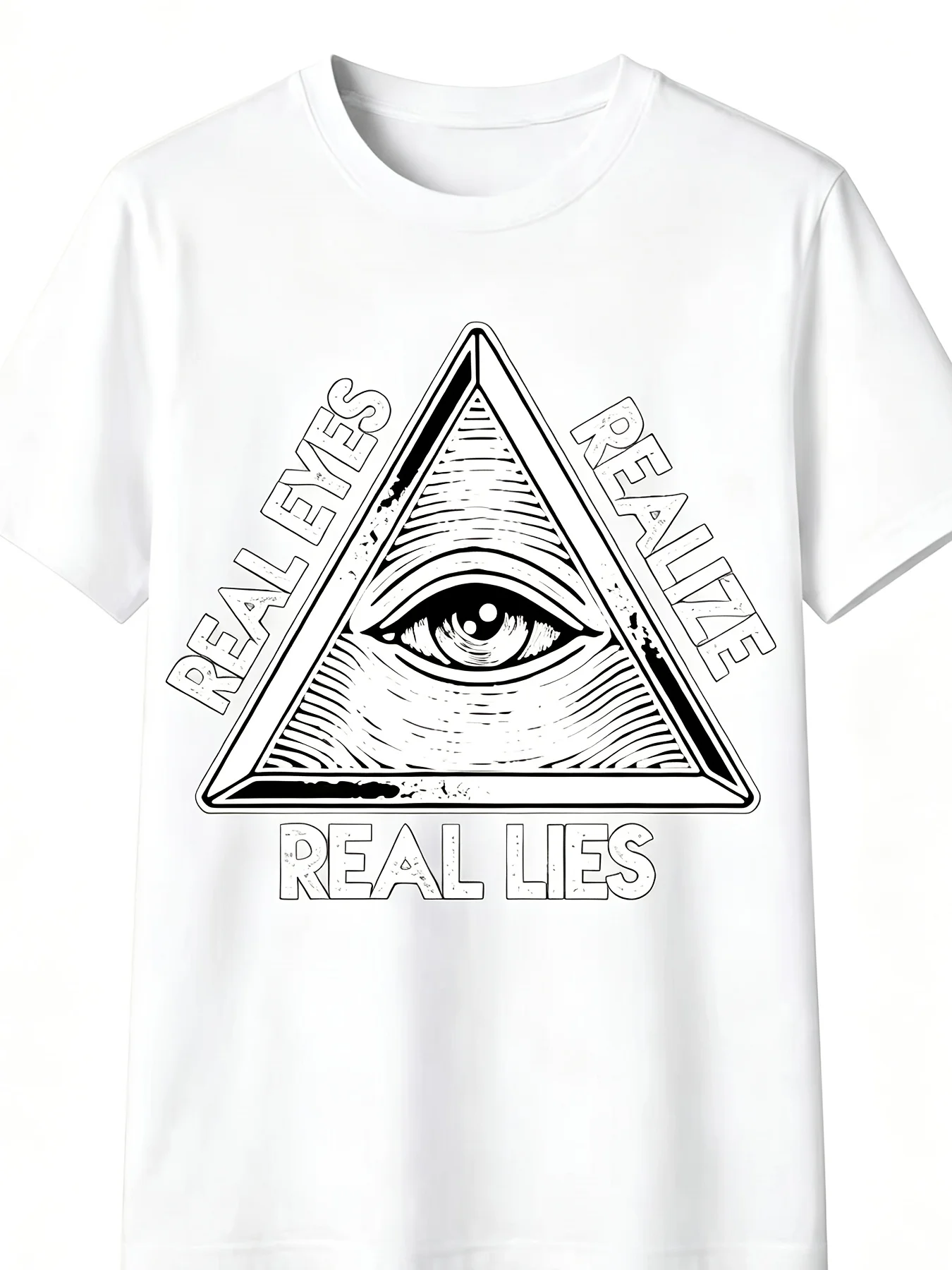 Illuminati Omniscient Eye True Eye True Lie Printed T-Shirt Men's, Short Sleeve Crew Neck, Casual Daily Wear