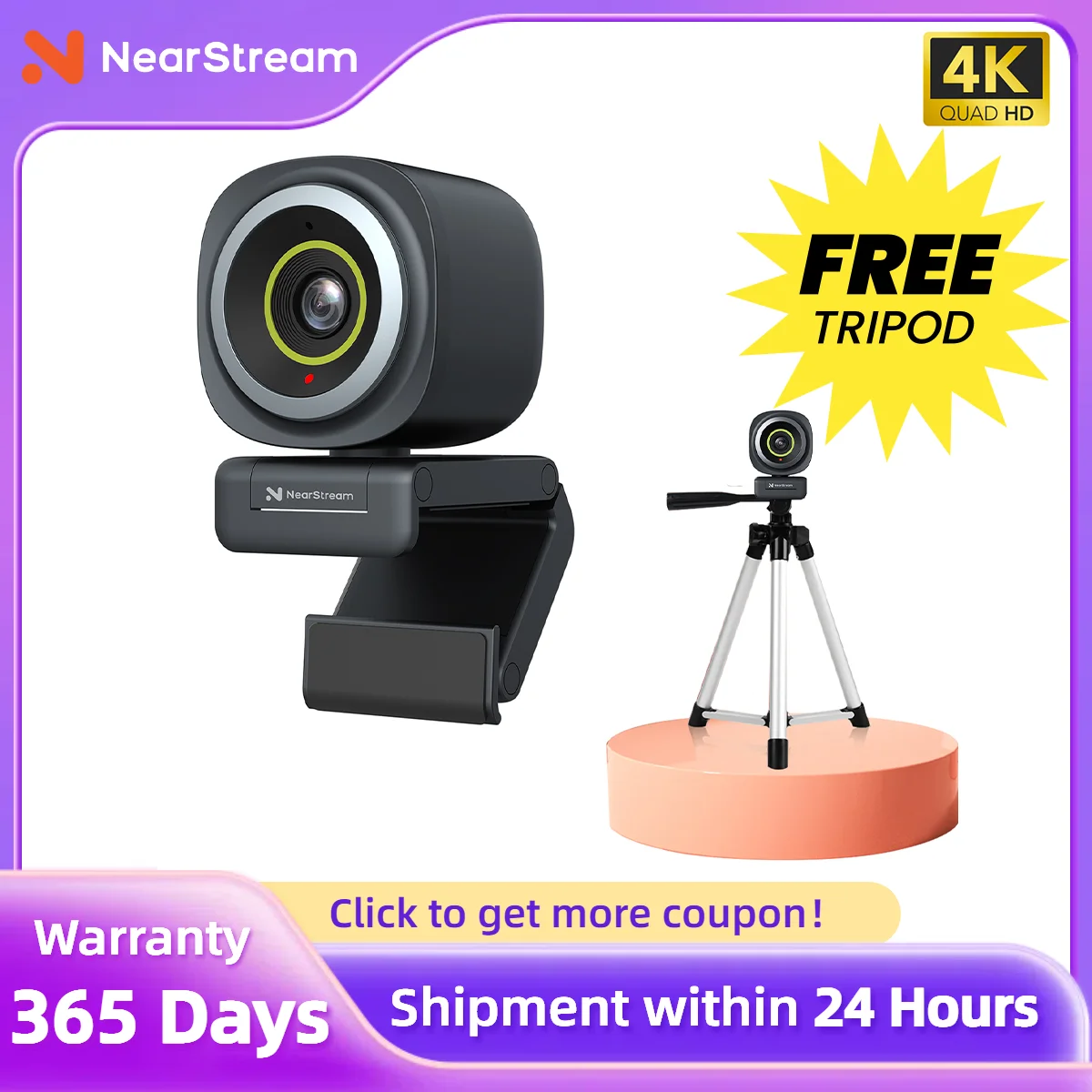 

Веб-камера Nearstream 4K HDR 1080P при 60 кадров в секунду, микрофон с шумоподавлением 45 ° -95 ° Регулируемая рамка FOV с автофокусом и искусственным интеллектом для ПК,веб камера 4k
