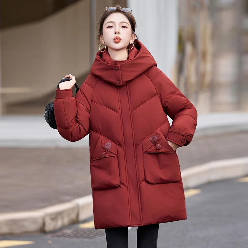 

Модная съемная шапка Thiened, женская хлопковая куртка, зимняя теплая верхняя одежда, свободная посадка в Корейском стиле, длинная застежка-молния