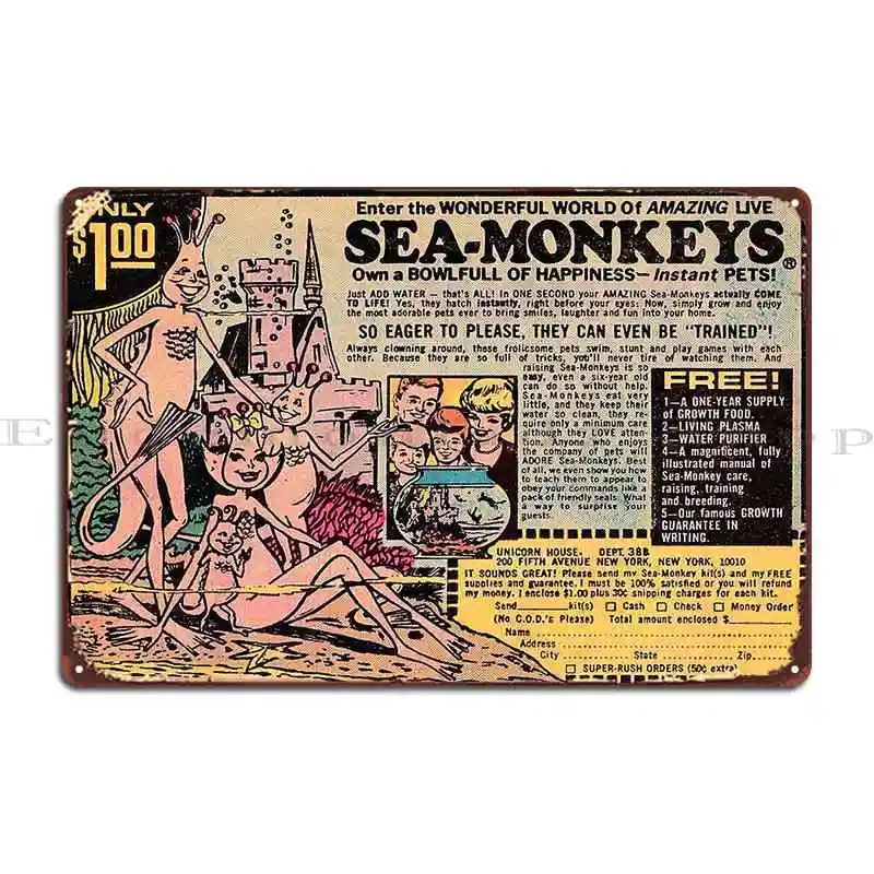 Vintage Sea Monkeys Ad 1971 Metal Plaque Poster Customized Bar Cave Party Wall Mural Retro Tin Sign Poster