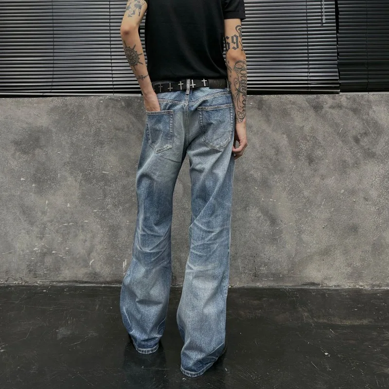 2026 Snowflake Blue Line Red Ear Washed Old A-shaped Straight Version Jeans
