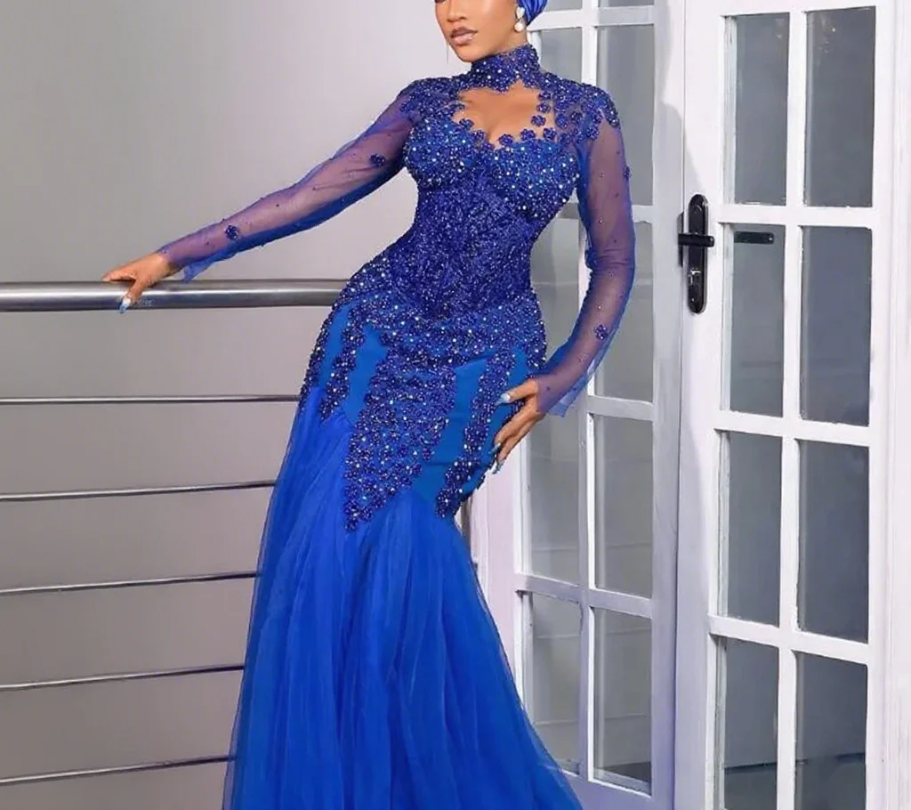 

Royal Blue Mermaid Prom Dresses Beaded African Wedding Guest Gown Black Girls Formal Party Gowns Customized