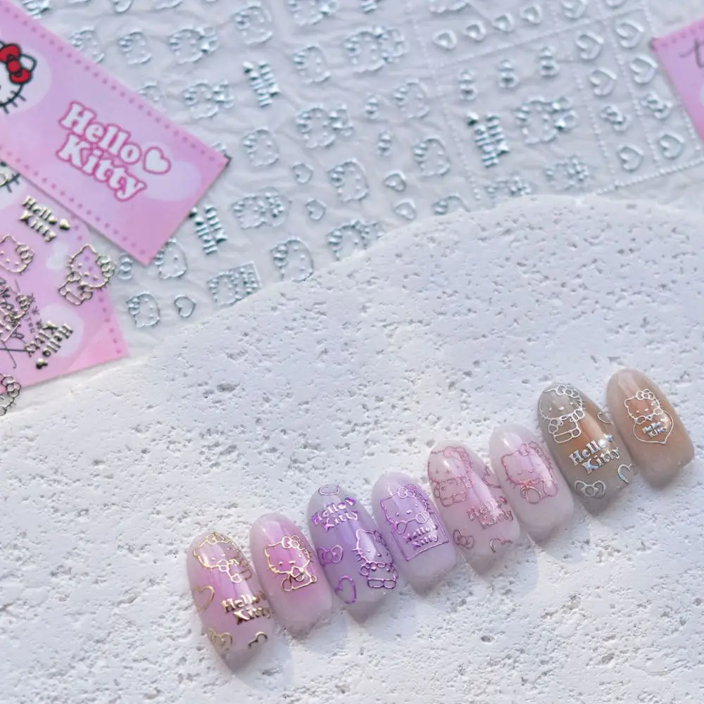 

Kitty hot stamping relief Nail Sticker with Hollow KT head Gold Laser Silver Cute KT Nail Decoration