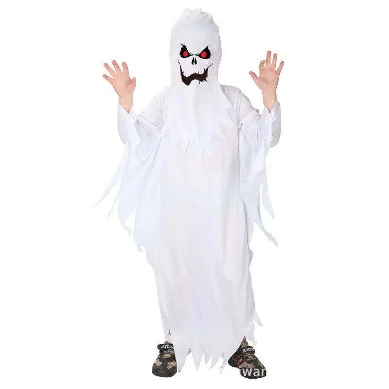 Bambino Ragazzo Ragazza Spaventoso Fantasma Bianco Mantello di Halloween Festa per bambini Vestito operato Mantello horror Costume cosplay Mantello di carnevale in maschera