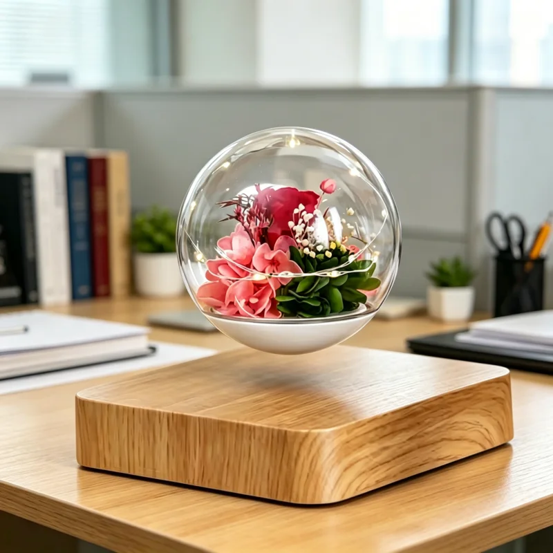 Novelty Anti Gravity Magnetic Levitating Preserved Flower Lamp Floating Romantic Eternal Rose For Lover
