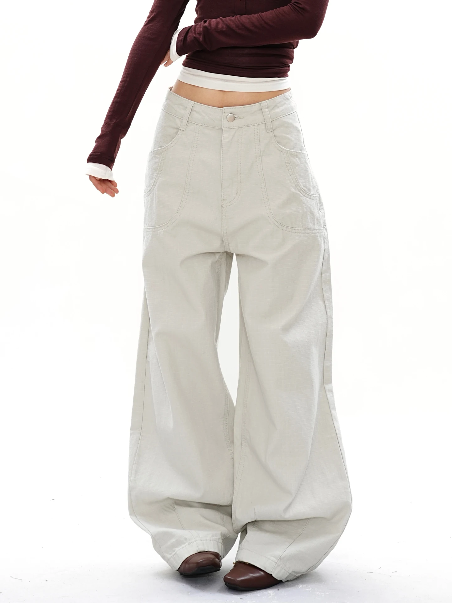 

Легкие брюки для спецодежды, непринужденные широкие повседневные брюки прямого кроя, свободный крой, хлопковые брюки в стиле ретро