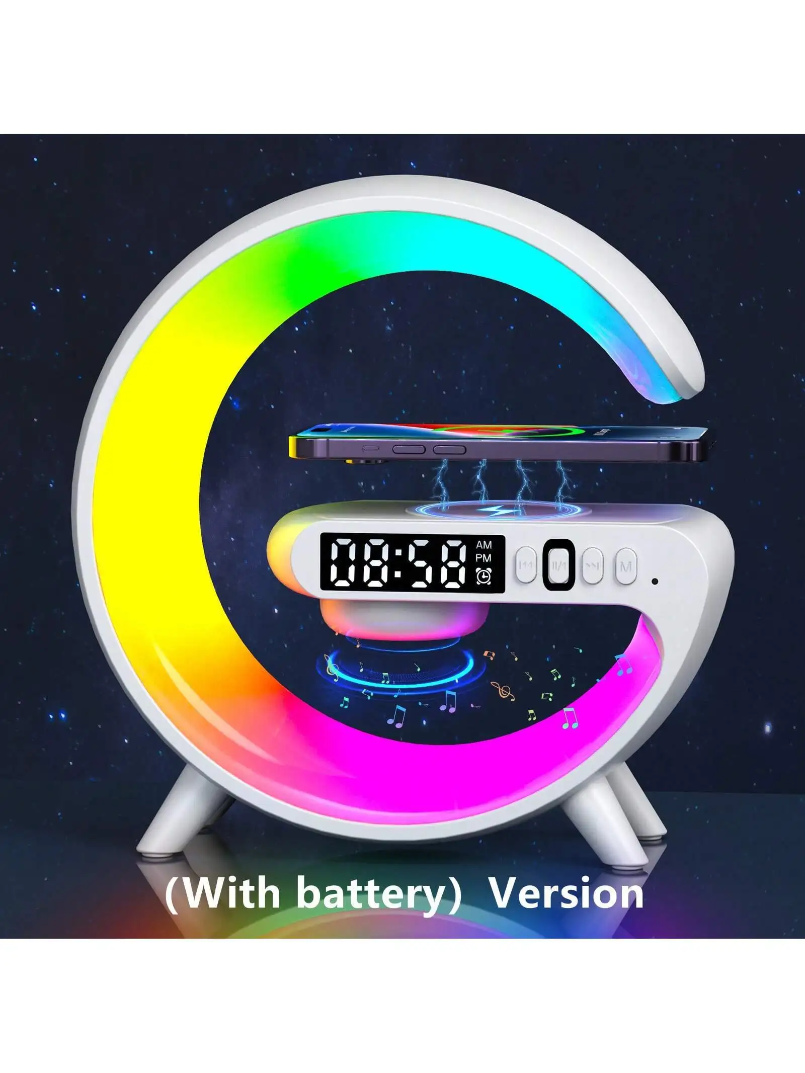 1pc 15w Wireless Speakers With Wireless Fast Charging, Rhythm RGB Light,Atmosphere Light,Sunrise Alarm Clock, Wake Up Light For 