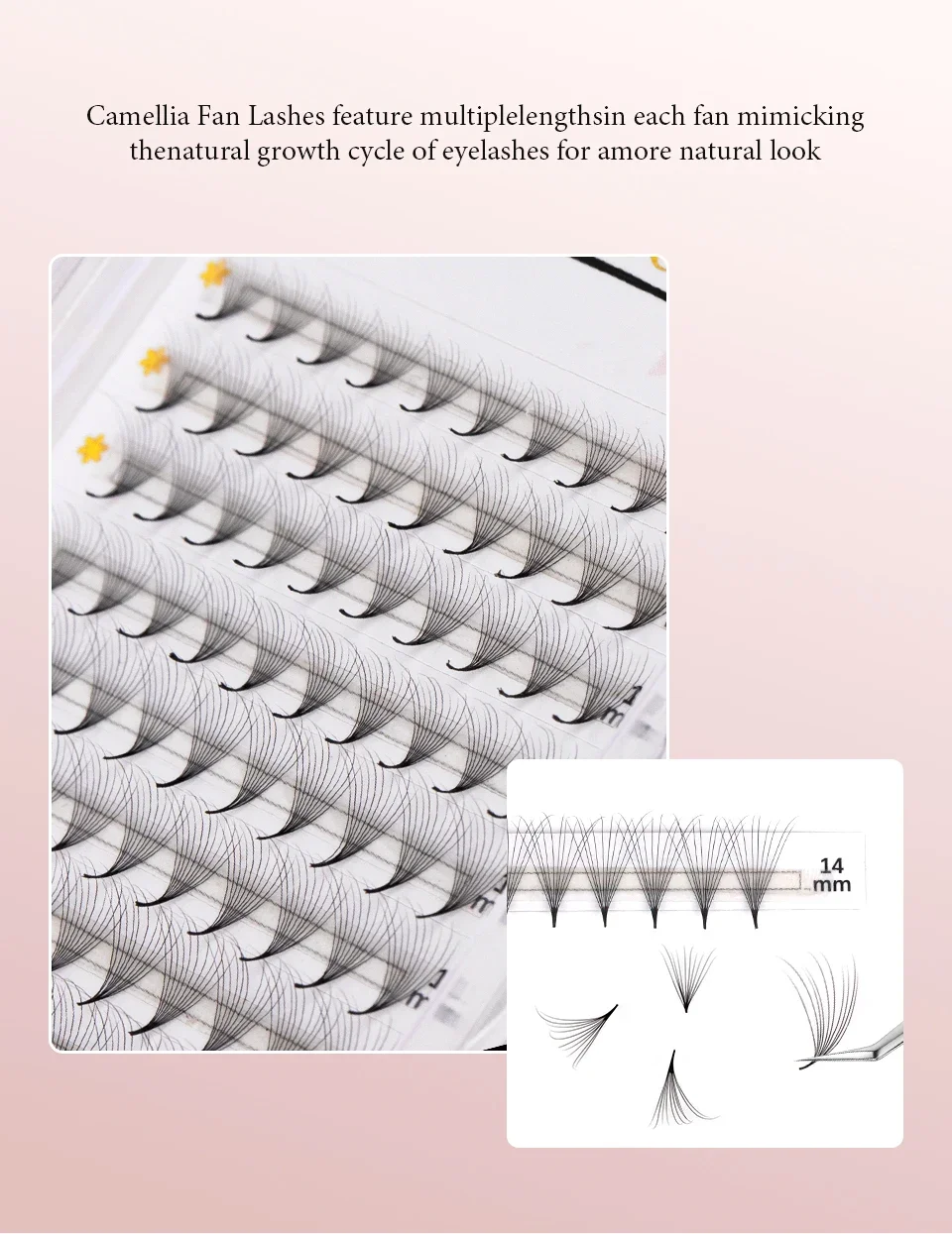 AGUUD Camellia Lashes, vorgefertigte Volumenfächer, 5D, 8D, 10D, spitze Basis, mittlerer Stiel, künstliches Nerzvolumen, Kamelie, blühende Wimpernfächer – Detail 7
