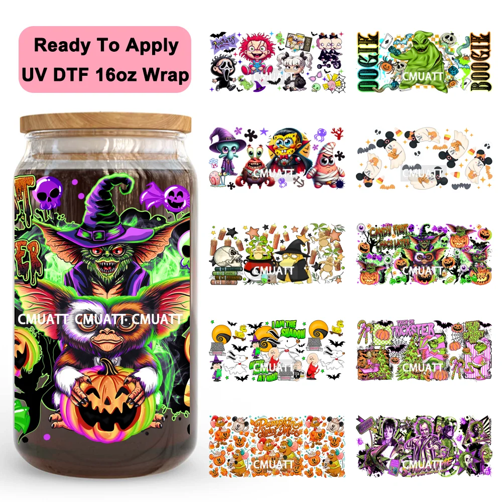 Stiker UV DTF Motif Labu Halloween Kartun Horor, Kelelawar, Siap Tempel, Pembungkus Gelas, Label Kustom, Kerajinan DIY Untuk Gelas Libbey