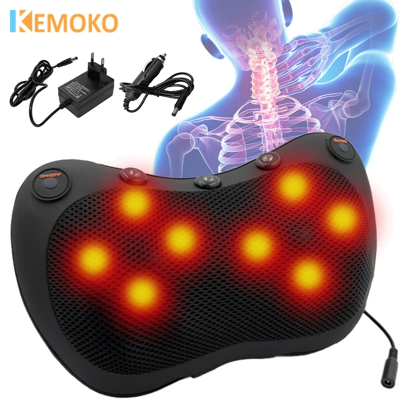 

Shiatsu Neck Head Massager Heated Back Massager Hot Compress Deep Kneading Electric Massage Pillow For Neck Waist Body Virbratio