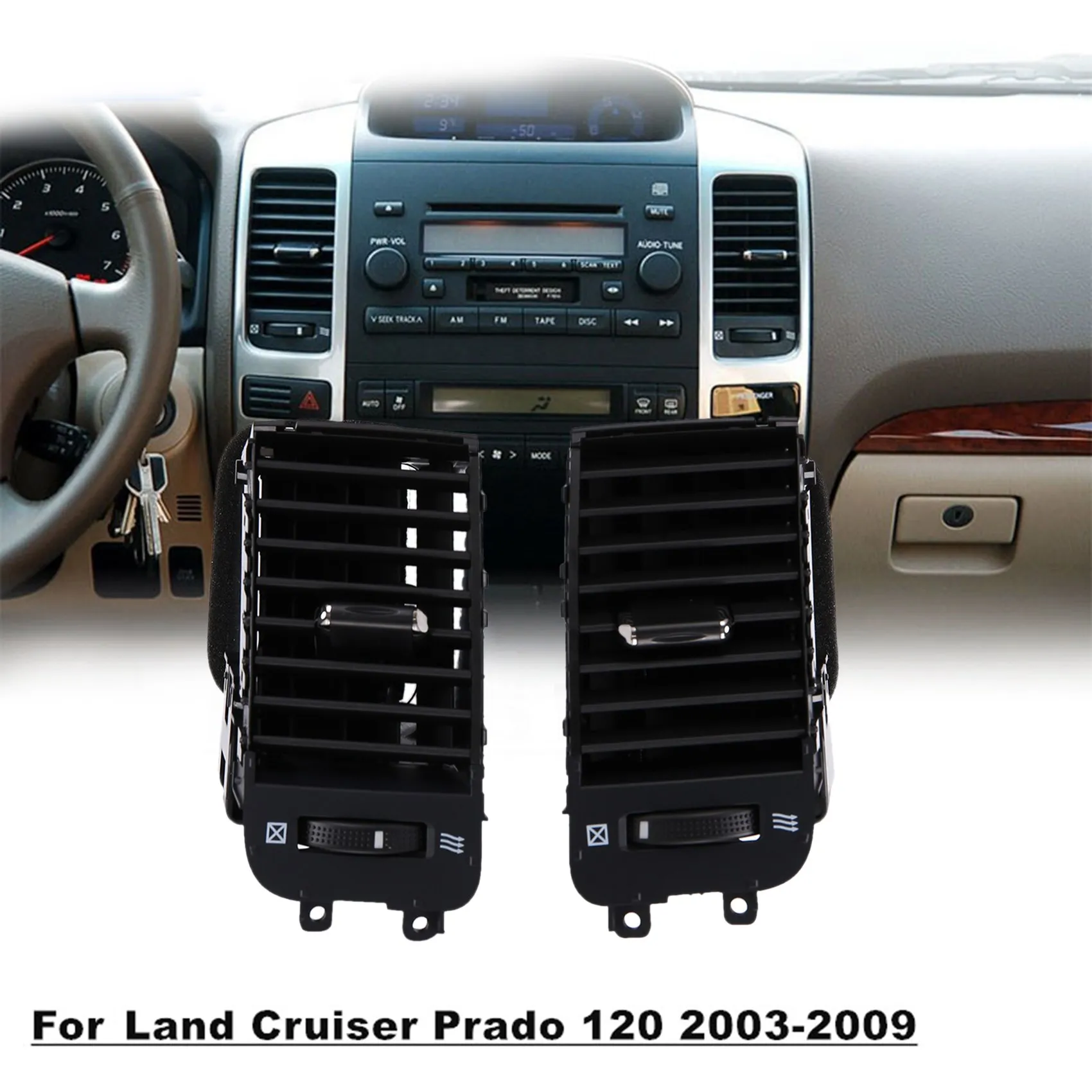 ช่องระบายอากาศเครื่องปรับอากาศสำหรับ Toyota Land Cruiser Prado 120 2003-2009ช่องเครื่องปรับอากาศรถยนต์