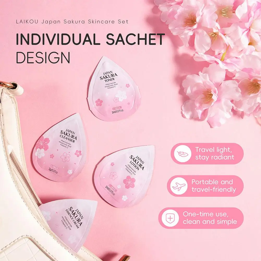 

Набор для ухода за кожей Laikou Sakura Brightening, дорожный размер, 4 шт., с никотинамидом, витамином С и гиалуроновой кислотой, нежное увлажнение для всех типов кожи