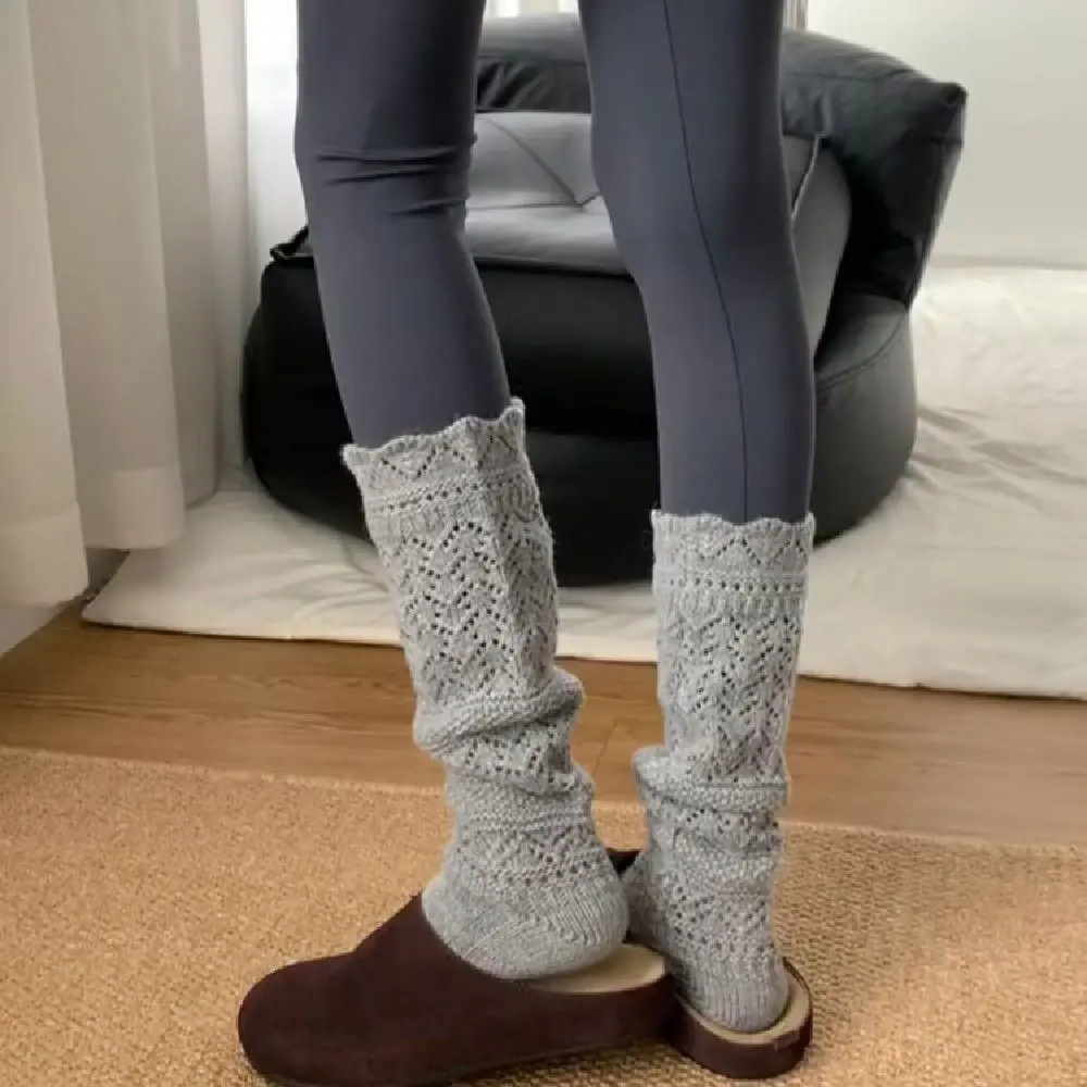 Couvre-pieds tricoté Y2K, tendance, ajouré, chaud, bottes Lolita, Design en maille, couleur unie, chaussettes hautes JK