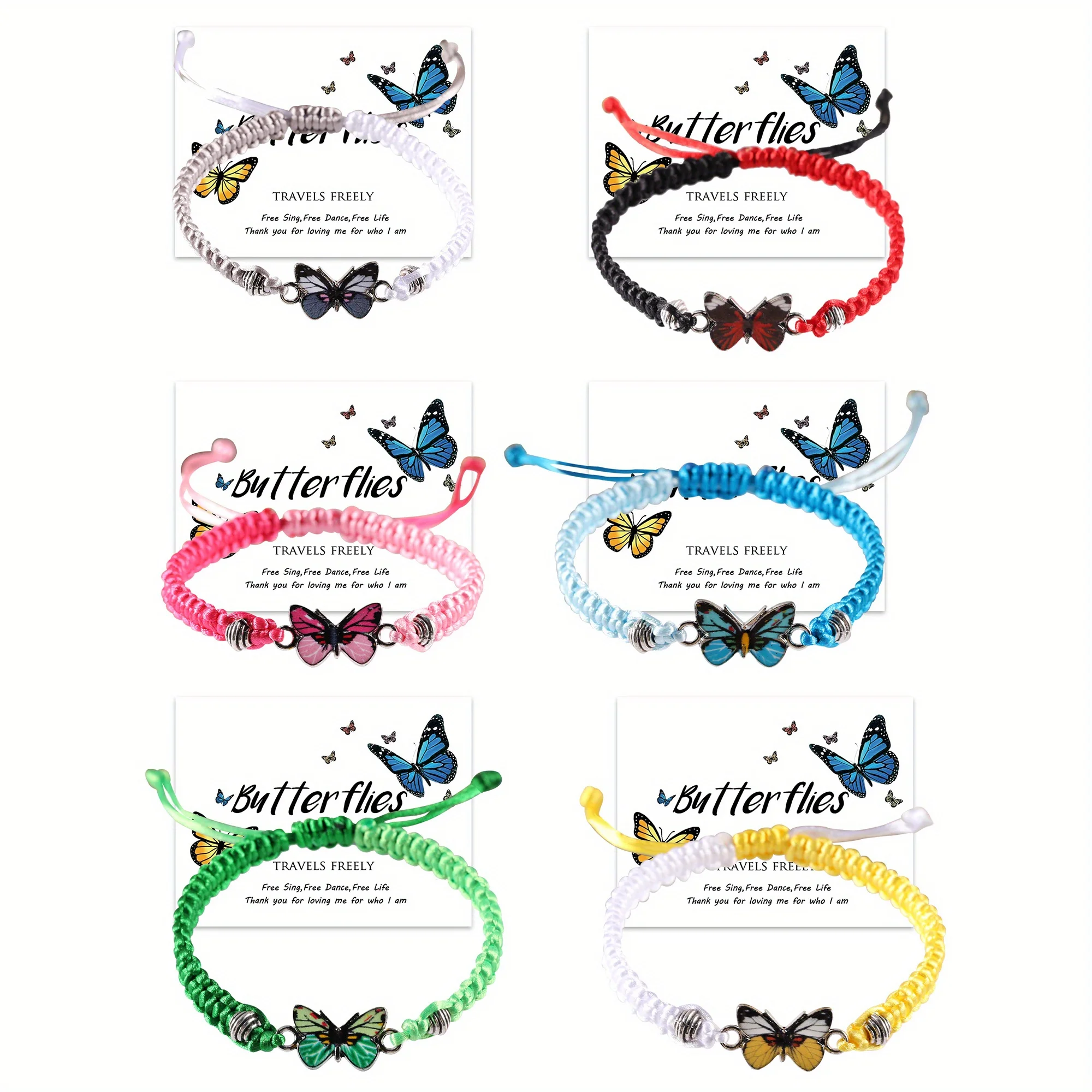 

Butterfly Bracelets for Women 6 PCS Adjustable Strings Cute Butterfly Charm Hand Woven Bracelet for Women with Gift Card