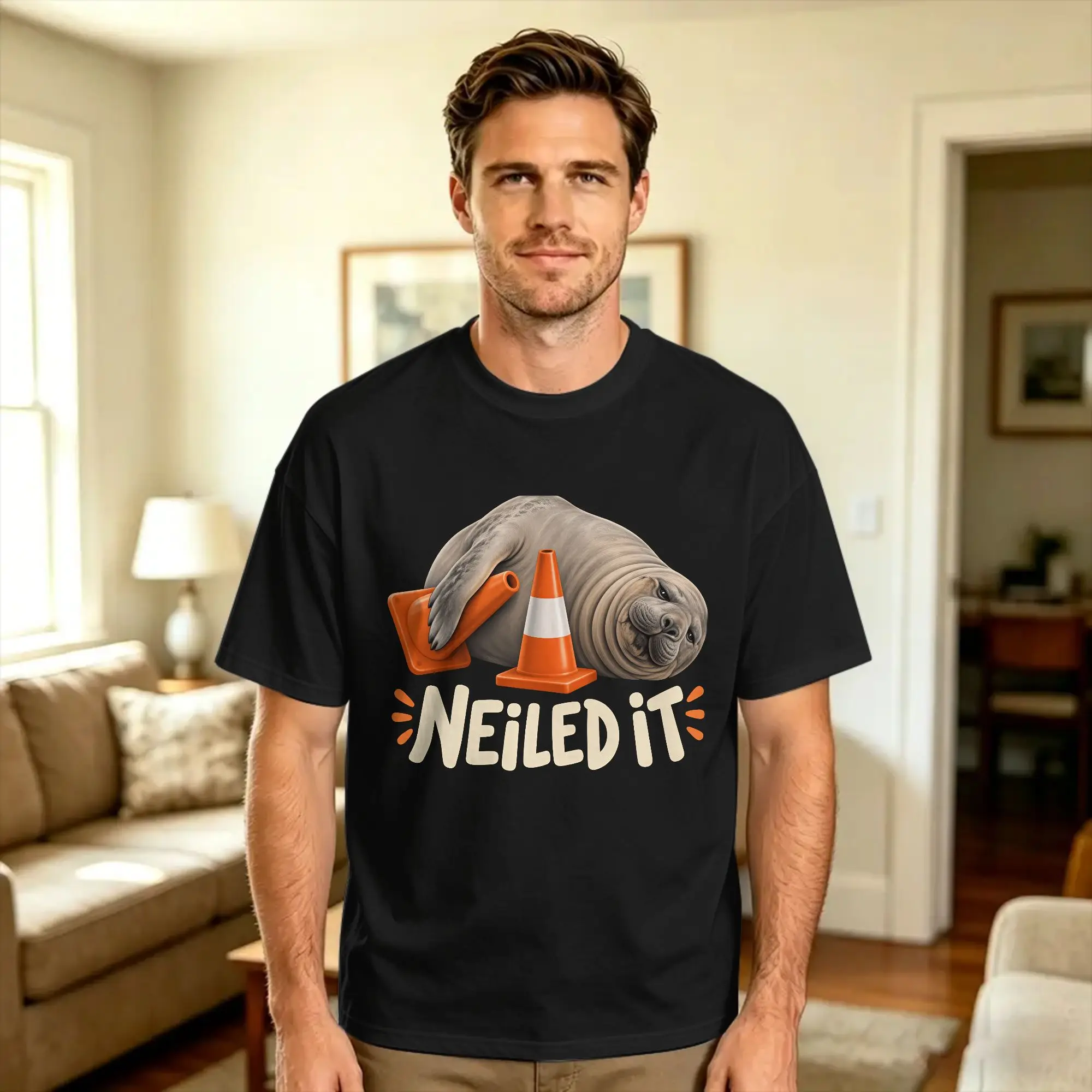 Men's Neil the Seal T Shirts  100% Cotton Tops Summer Y2K Basic Short-Sleeved T-Shirt O-Neck Hip Hop Custom DIY Tee Shirt