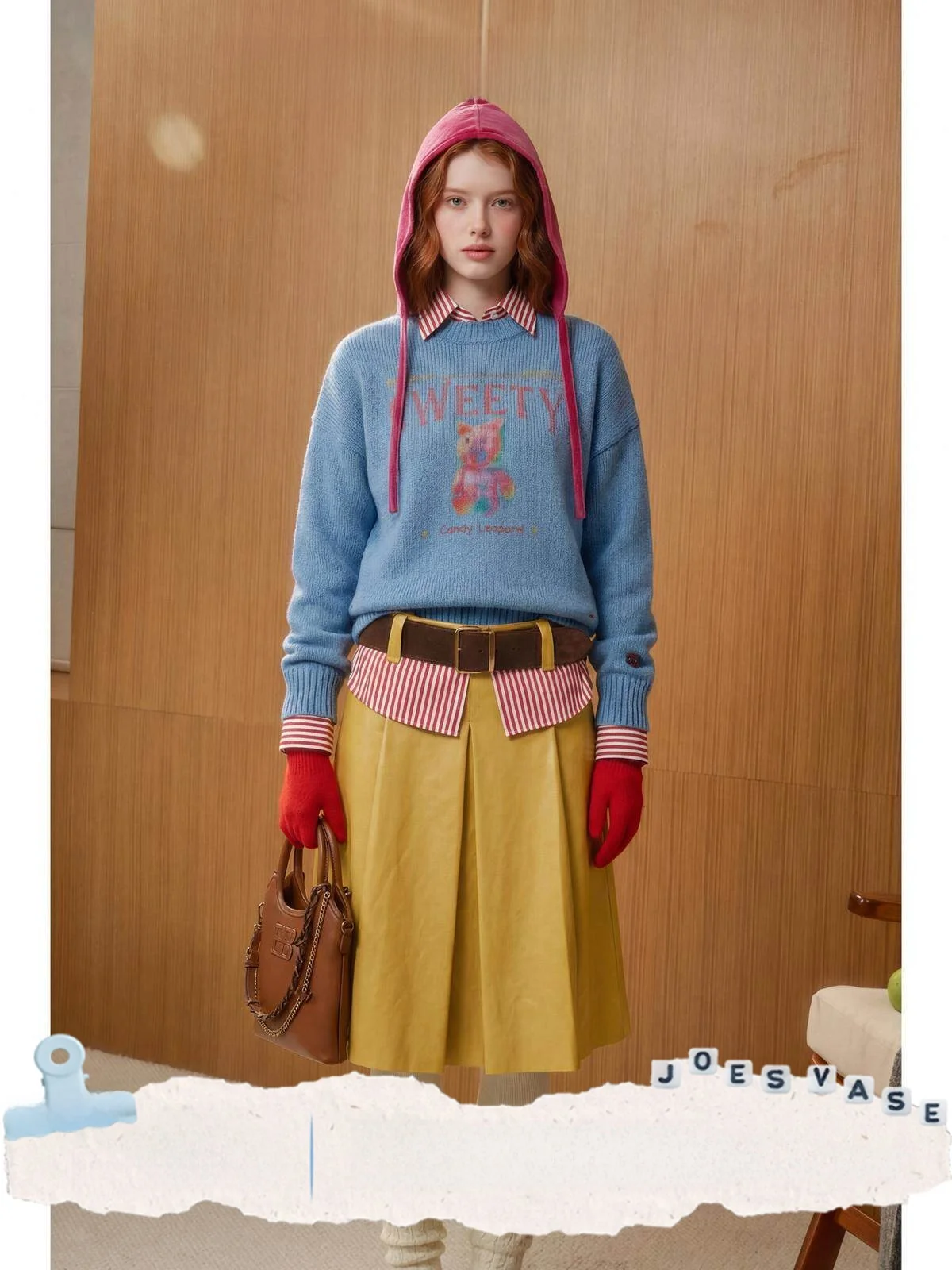 

Синий вязаный свободный женский свитер с принтом, винтажный, с длинными рукавами, с капюшоном, модный зимний топ