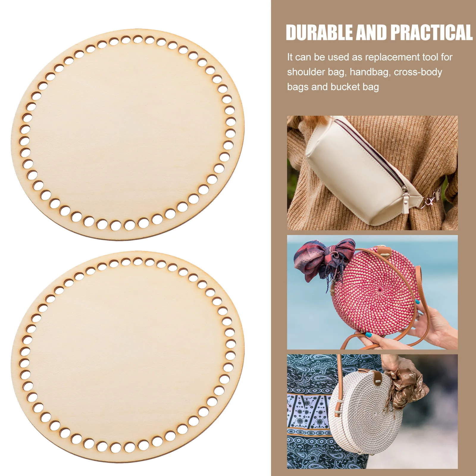 

2 шт. Деревянное основание для корзины, круглое, из массива дерева, для вязаных сумок, материал для рукоделия, формовщик для сумок, основа для плетения корзин