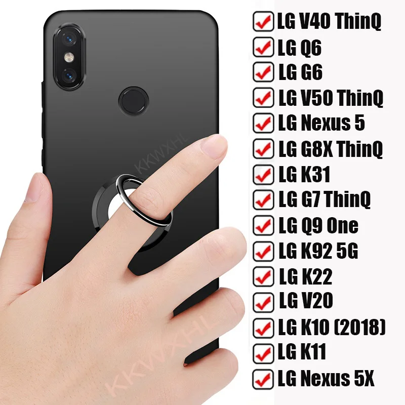 For LG V40 V50 G8X G7 ThinQ Q6 Q6α Nexus 5 5X K31 LG Q9 One K92 5G K22 V20 K11 K10 2018 Back Ring Holder Bracket Case Soft Cover