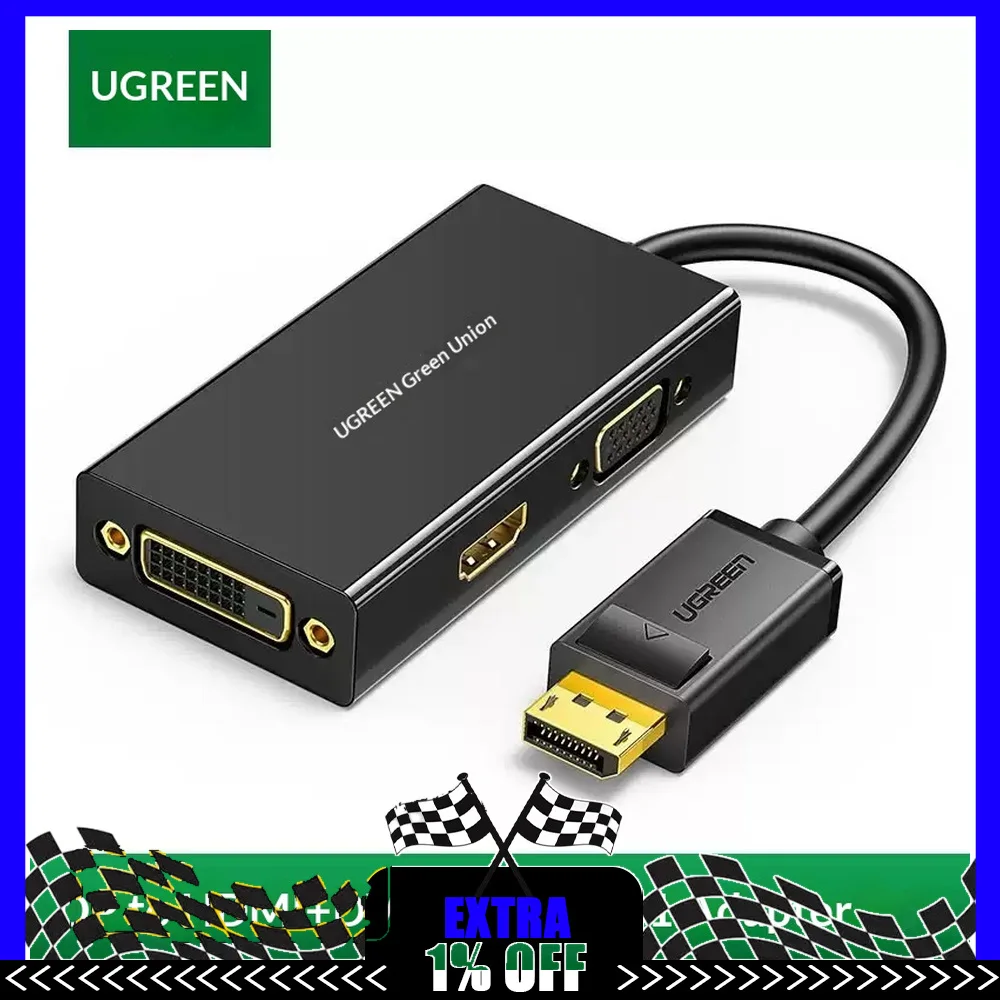 UGREEN DP110 DisplayPort to HDMI VGA DVI 3-in-1 Adapter 1080P Video Converter for Laptop Desktop Monitor Projector