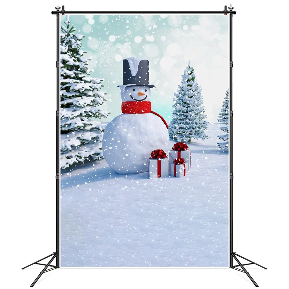 Winter Snow Snowman Gifts Snowflake Bokeh Photography Backgrounds Custom Baby New Year Party Decoration Photo Booth Backdrops