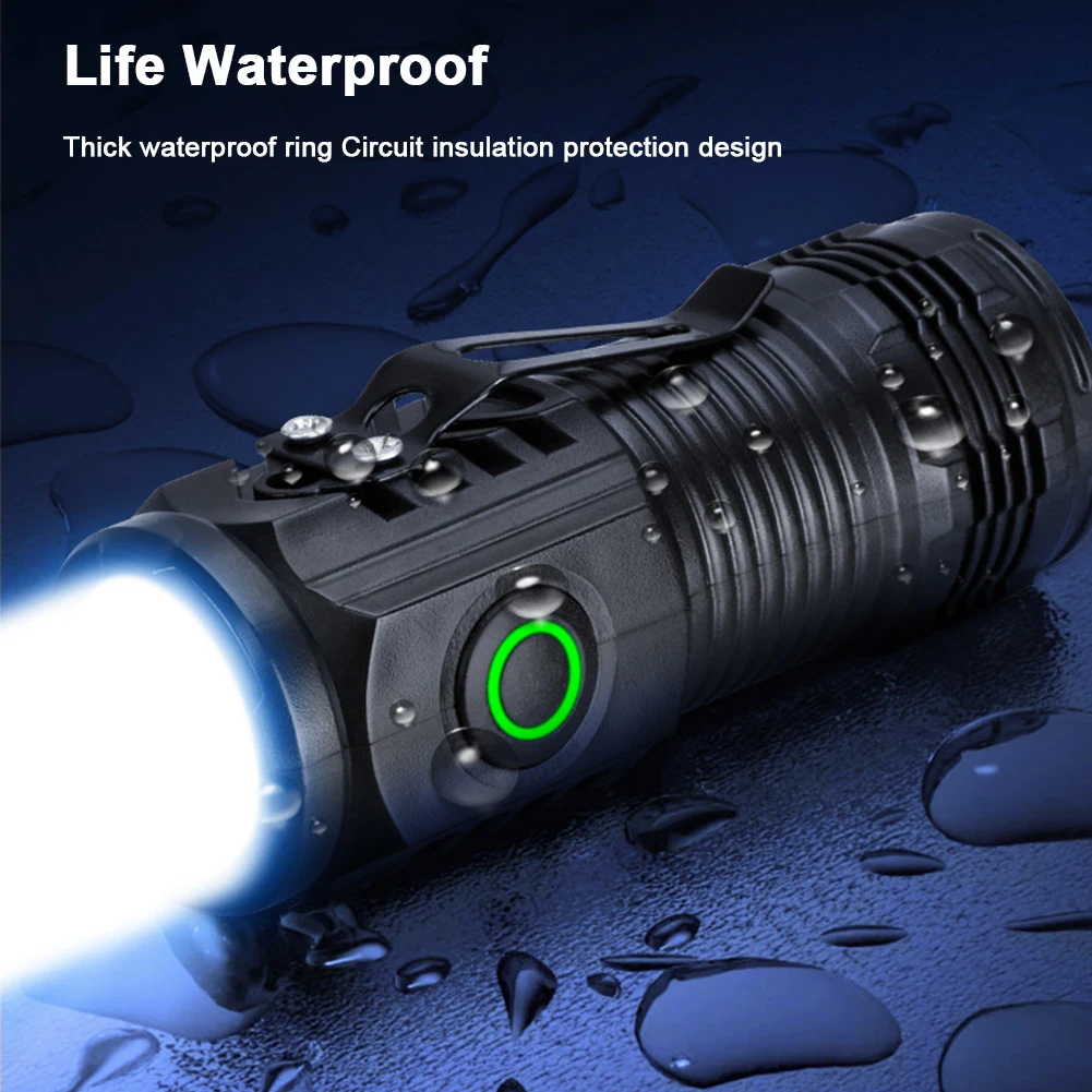 Mini LED Flashlight USB C Rechargeable Waterproof Pocket Flashlight 3 Light Modes Hat Clip Light for EDC Camping Hiking