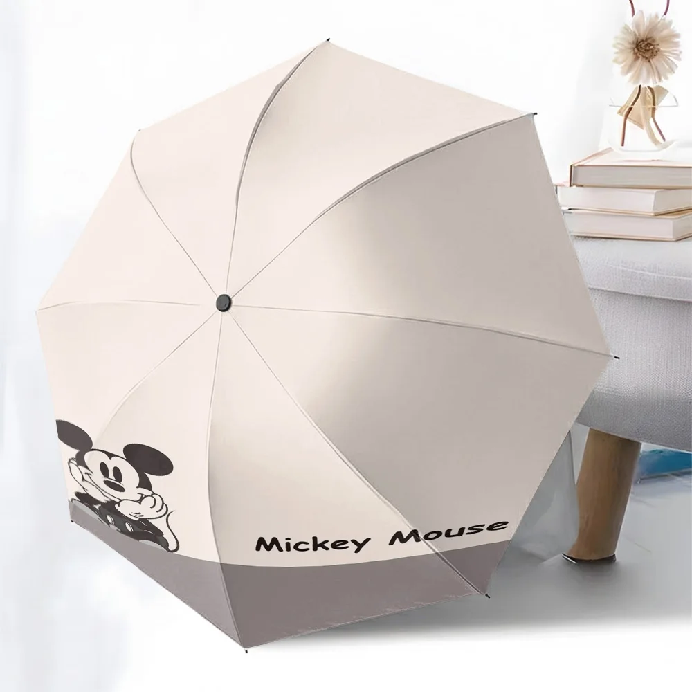 

Disney Mickey Mouse Minimalist Beige & Gray Print Folding Umbrella, Auto Open/Close Windproof Travel Umbrella for Rain & Sun, Po