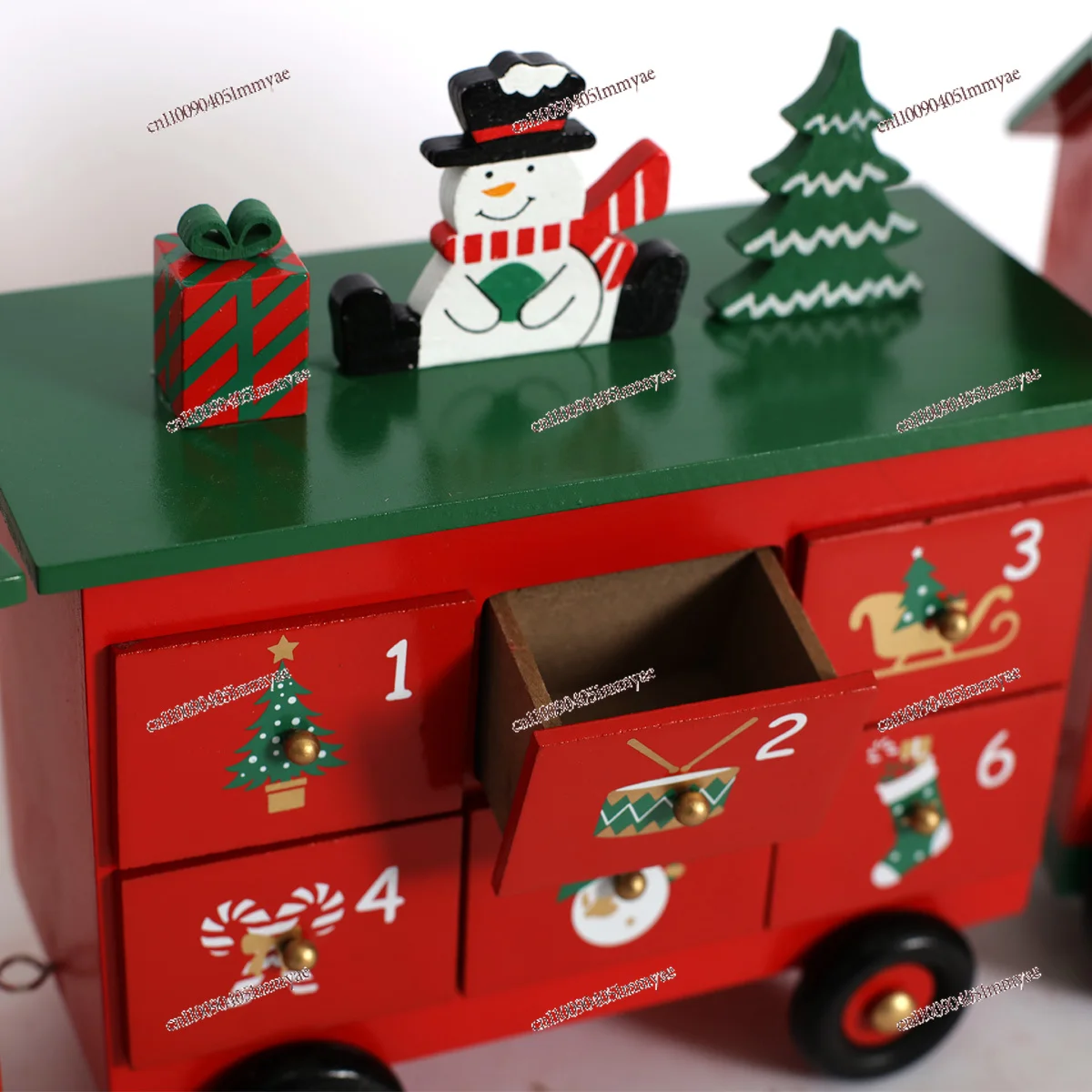 Christmas countdown wooden train calendar candy box ornament decoration 61cm
