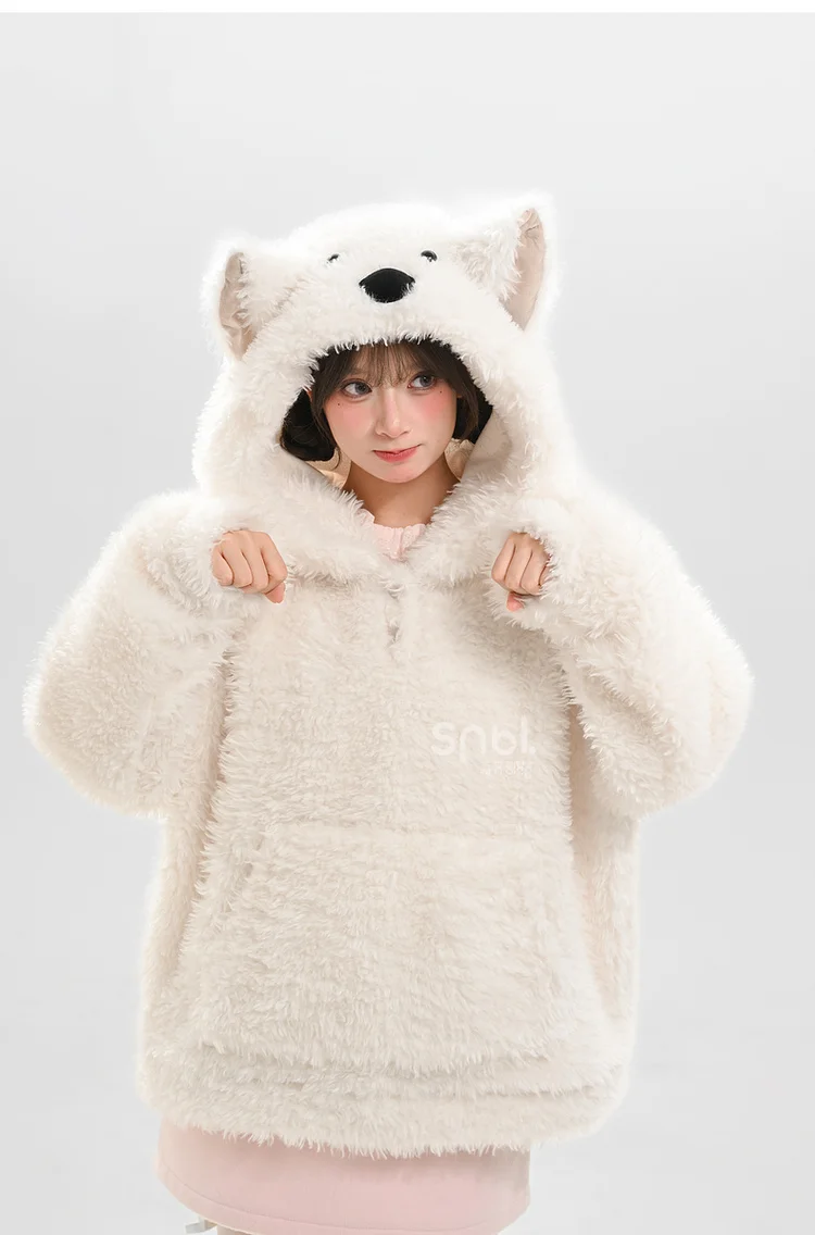 Japonés 2025 invierno Navidad Kawaii perro sudaderas con capucha mujeres suelta Casual grueso felpa caliente dulce chica sudaderas con capucha chaquetas