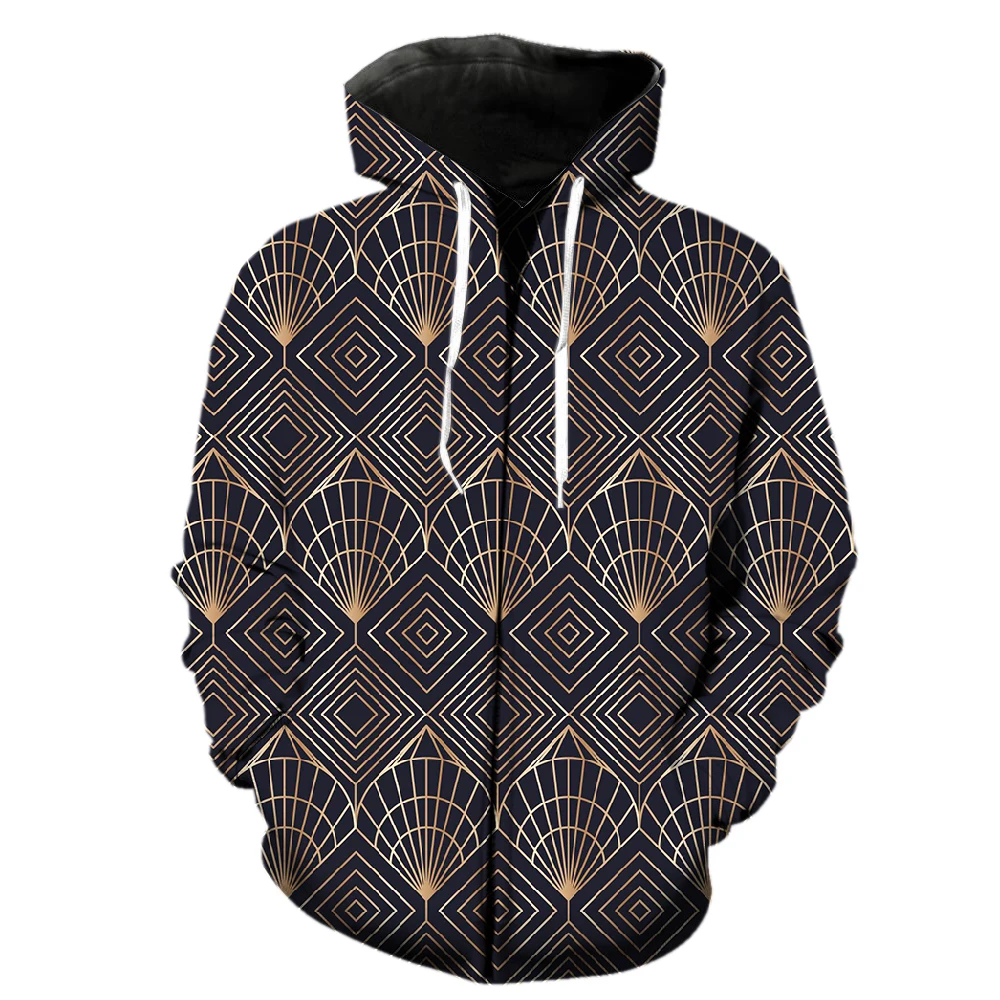 

Abstract Geometric Patterns Men's Zipper Hoodie Cool Spring 3D Print 2022 Hot Sale Casual Tops With Hood Jackets Funny Oversized