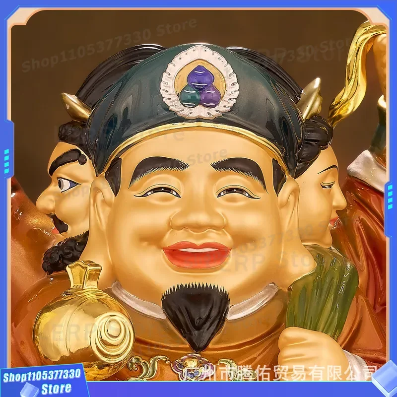 Large Pure Copper Black Sky God of Wealth Statue Three Faced Bodhisattva Tantric Feng Shui Lucky Home Decor Ornament for
